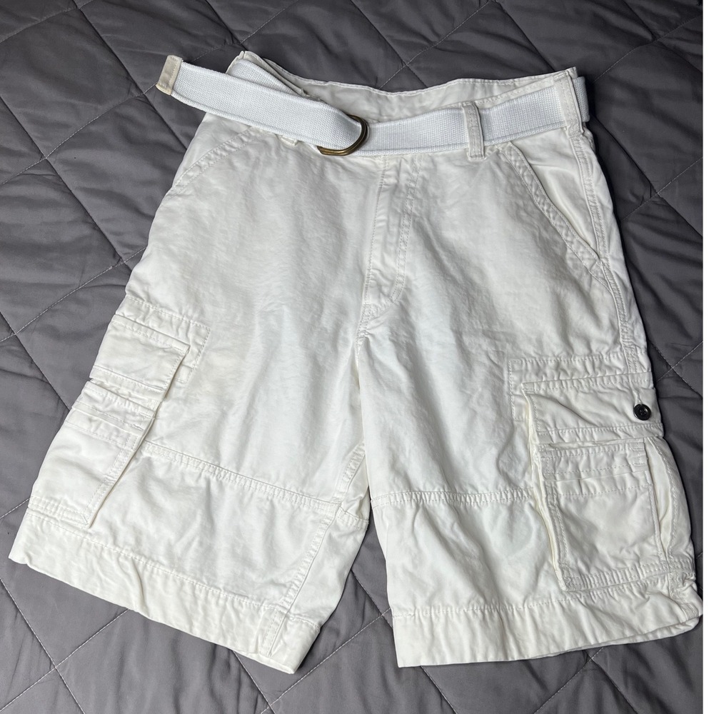 Levis Mens White Cargo Shorts with Belt Relaxed Fit Cotton Twill W30 36610-0003